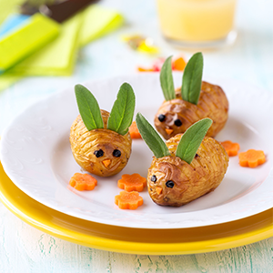 Russet potatoes made into Easter bunnies